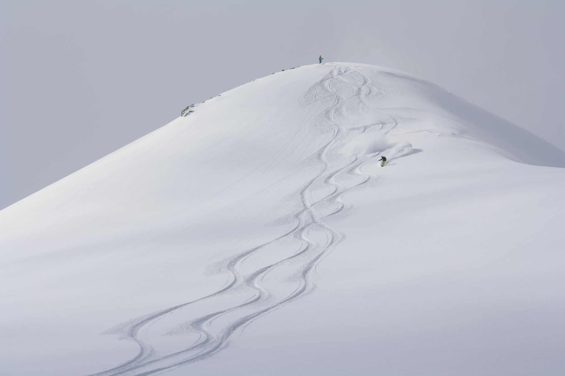 Backcountry powder tracks on a Gulmarg alpine face