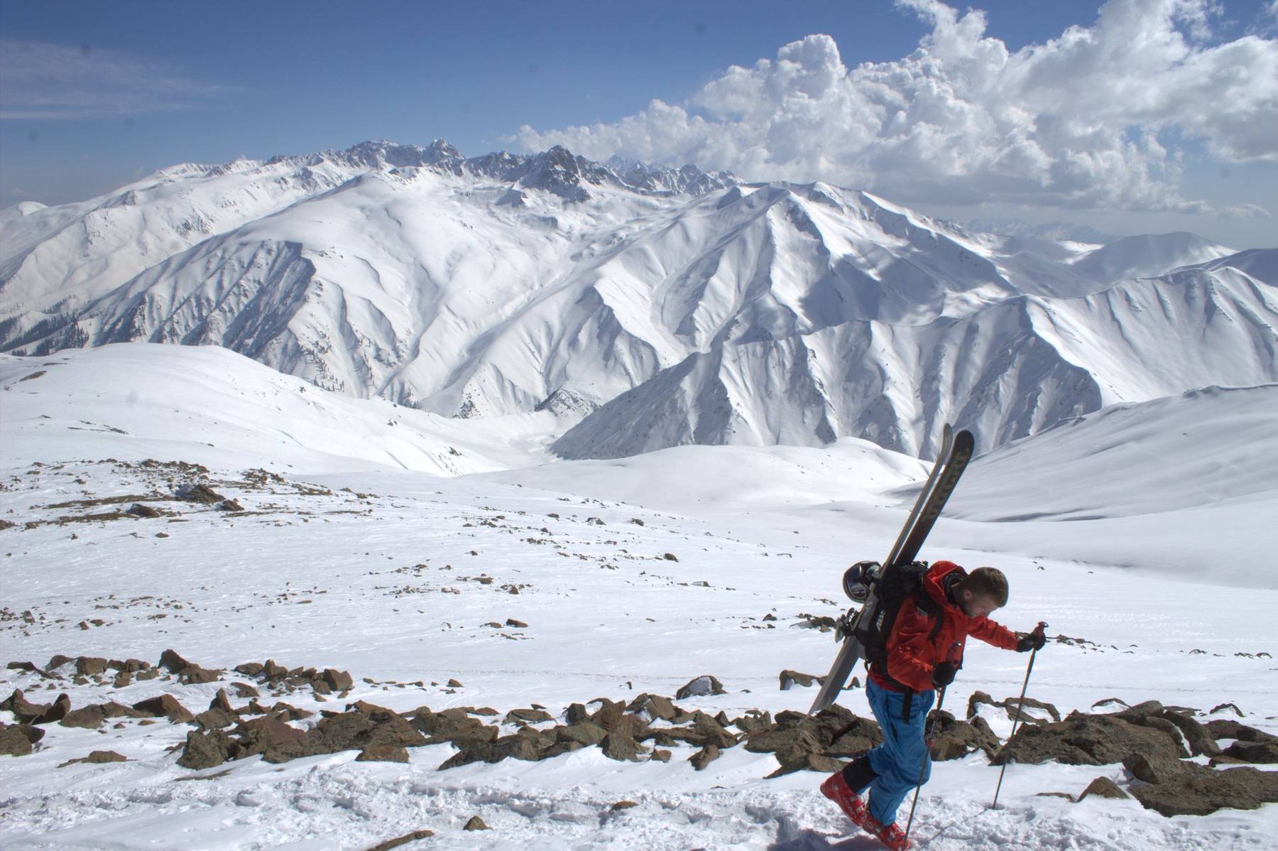 Ski tourer on a Pir Panjal ridge above Gulmarg